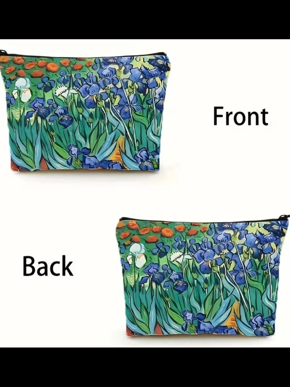 Floral Blue Iris Print Zip Pouch